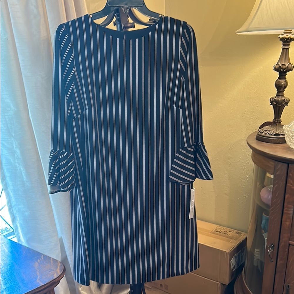 Preston & York Black and White Striped Long Sleeve Dress